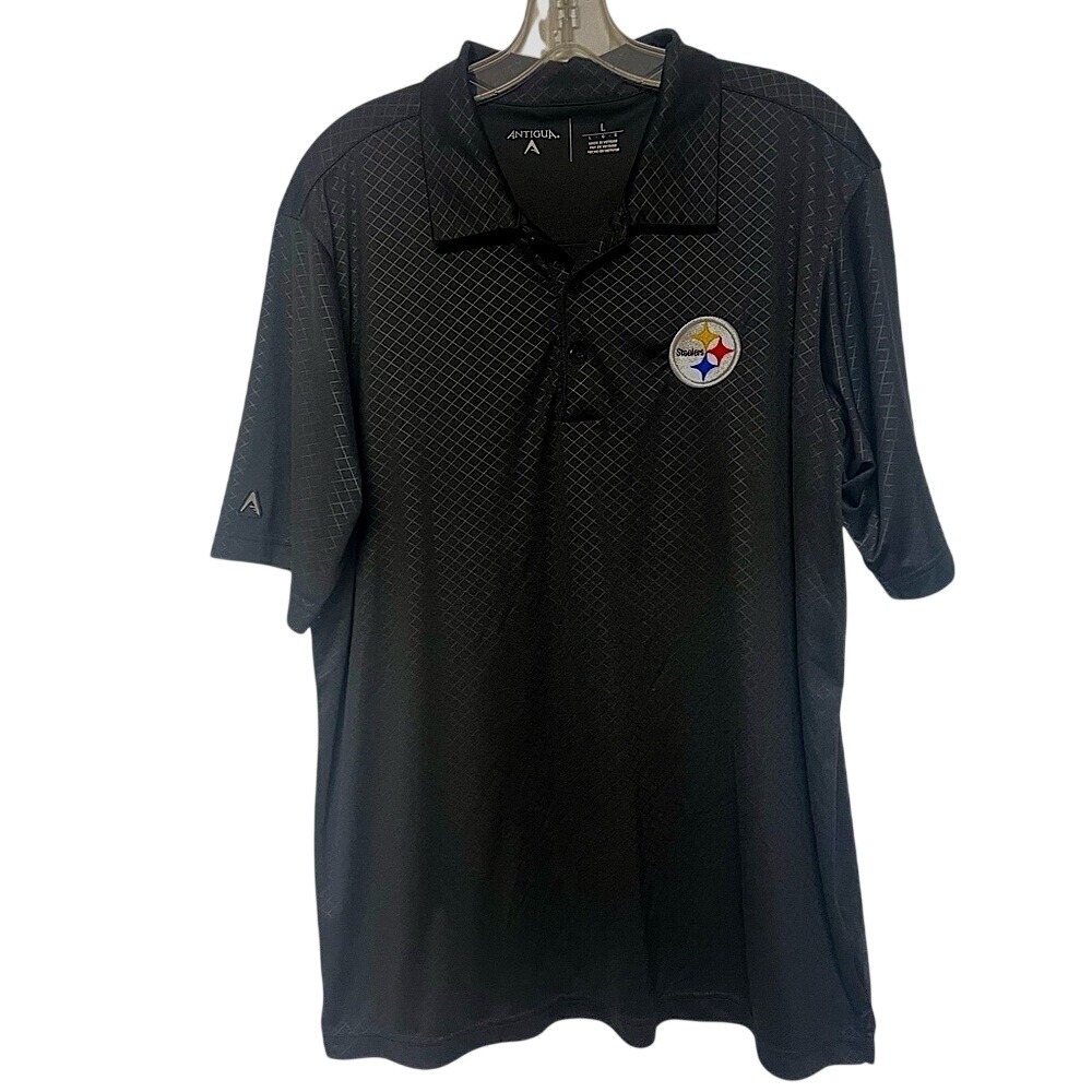 Antigua NFL Embroidered Pittsburgh Steelers Black Golf Polo Shirt Mens Large